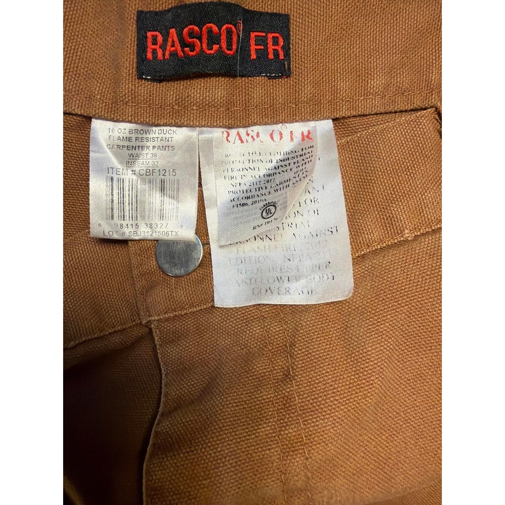 Rasco FR Carpenter Pants Mens 38x32 Brown Duck Flame Resistant Workwear CBF1215 - Picture 5 of 9